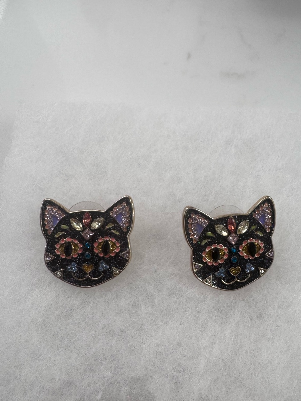 Baublebar Cat Face Crystal Stud Earrings - Black with Multicolor Accents